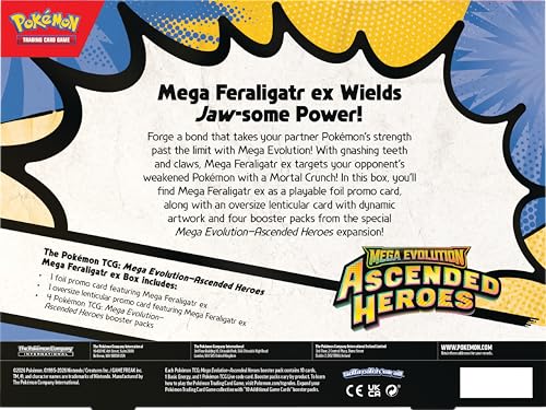Image of Pokemon TCG: Mega Evolution-Ascended Heroes Mega Feraligatr ex Box (1 Foil Promo Card, 1 Oversize Lenticular Card & 4 Booster Packs)