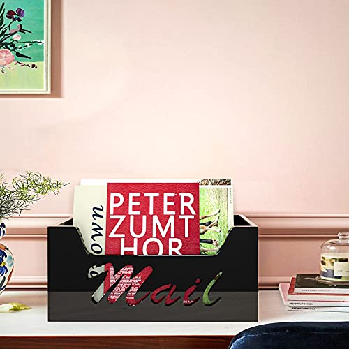 Black Acrylic Mail Letter Holder Box - Wishacc Vertical Bill & Envelope Sorter Basket For Countertop And Desktop, Decorative Tabletop File Folder & Paper Storage Organizer Tray #TOP5