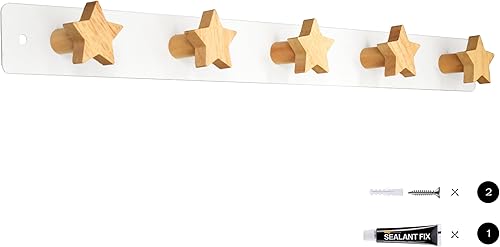 Miniatura 1 de Perchero para niños montado en la pared con ganchos, colgador de mochila montado en la pared, toallero con 5 bonitos ganchos, no necesita taladrar