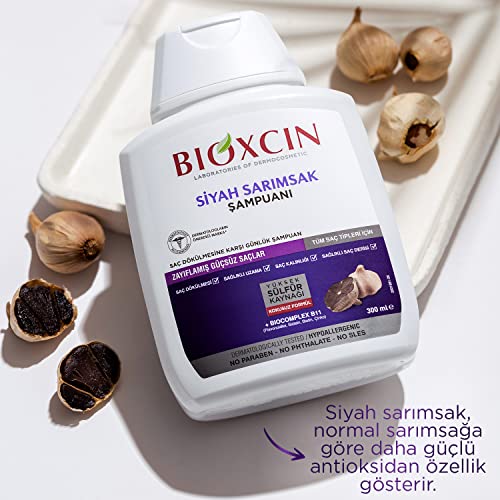Bioxcin Schwarzer Knoblauch Shampoo 300 ml – Stärkendes Shampoo gegen Haarausfall mit 100% Schwarzem Knoblauchextrakt für Kräftiges, Gesundes Haarwachstum