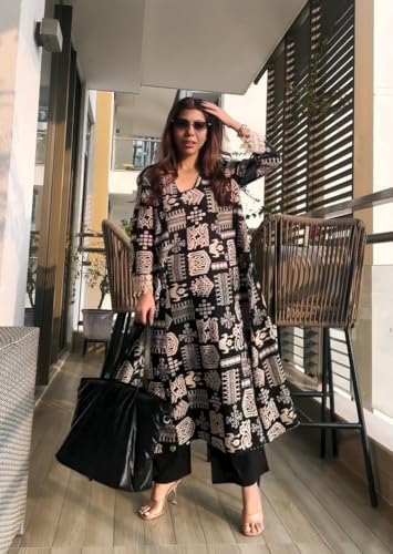 Image of ANNI Designer Kurta Sets for Women Viscose Printed | Kurta with Dupatta Set | A Line Kurti Set for Women | Square V Neck 3 /4 Sleeve Ethnic Outfit | Designer Indian Kurti Stylish Clothing