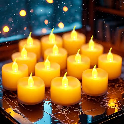 LQWELL Paquete de 12 velas LED con llama parpadeante realista, lámpara de vela a pilas, amarillo...