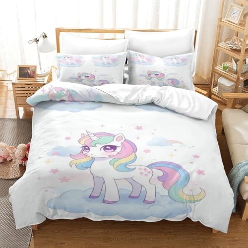 Housse de couette licorne imprimé 3D avec fermeture éclair super douce 200x200