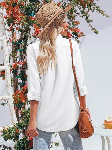 siliteelon Button Down Shirts for Women Oxford Shirt Cotton Dress Shirts Collared Long Sleeve Wrinkle Free Blouse Tops2