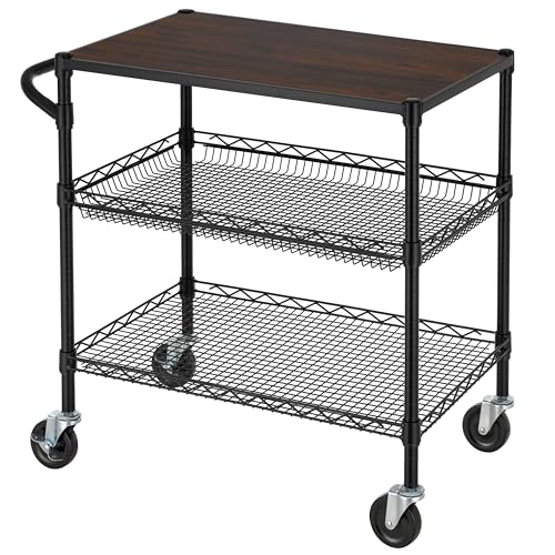 Finnhomy 3-Tier Utility Cart with Wood Top