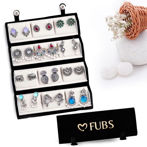 Image of FUBS Oxidized Designer Stud Earrings Set of 12 with Folding Jewelry Box | Traditional & Modern Earring Set for Women & Girls