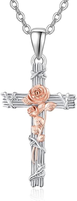 KINGWHYTE Ankh Cross Necklace Sterling Silver Rose Flower Pendant Heart Pendant Necklace Jewelry Gifts for Women Girls Friend Girlfriend Valentine's Day