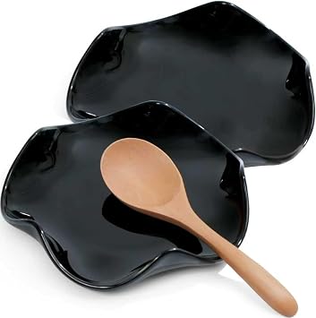 Spoon Rest for Stove Top, 5.3 Inch Ceramic Spoon Holder for Kitchen Counter, Coffee Ladle Holder, Utensil Rest for Cooking, Housewarming Gifts 2 pack black