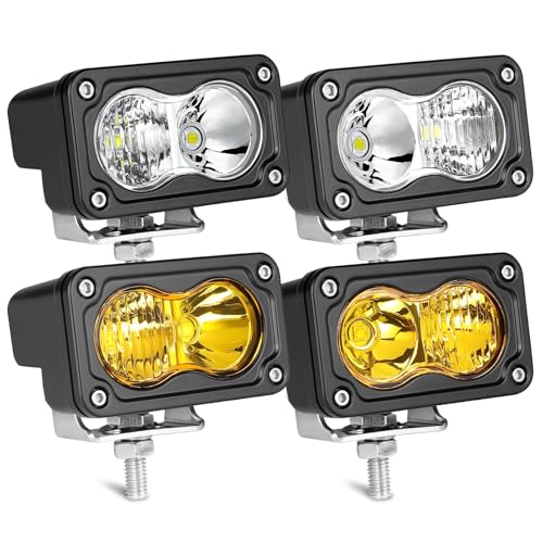 Image of LED Pods, AKD Part 4Pcs 3 inch 80W CREE LED Pod Lights Spot Flood Combo Small Off Road Driving Lights Ditch Chase Light for Trucks Motorcycle UTV ATV SUV Dirt Bike - White & Yellow