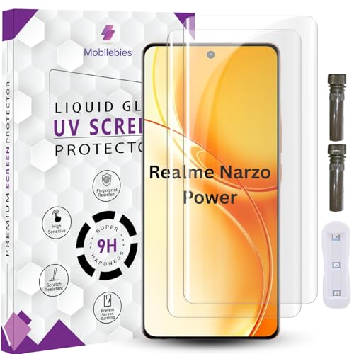 Image of Advanced HD+ UV Tempered Glass Screen Protector For Realme Narzo Power 5G (6.8 Inch, Pack of 2) Full Adhesive UV Curved Screen Guard, Case Friendly with installation kit