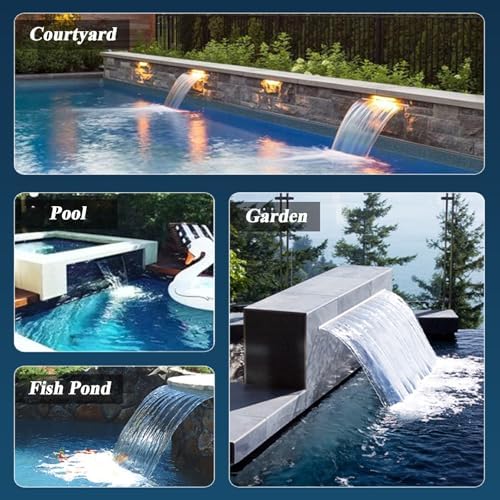 Heavy Duty Stainless Steel Waterfall Spillway for Garden Fish Pond, Patio, Deck, and Pool - 72" 60" 48" 40" 36" 34" 24" 20" 18" 16" 12" Wide, Embedded Fountain Accessories (Black, Outlet 15)