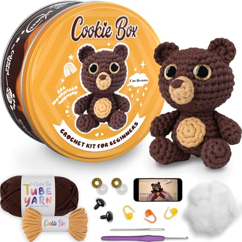 Cookie Box Crochet Kit for Beginners, Bear Bruno
