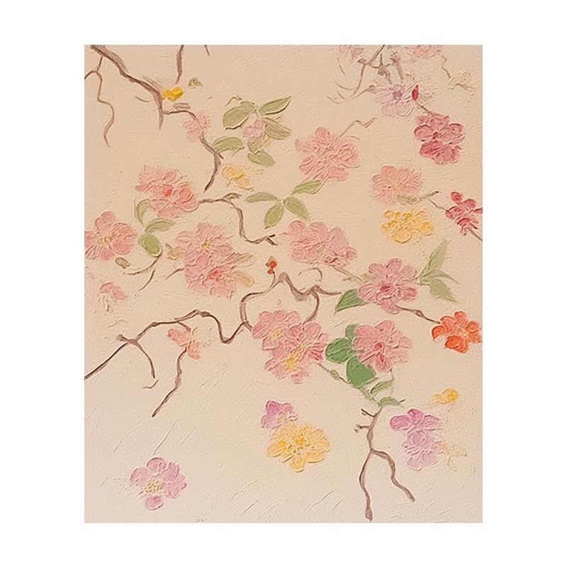 Peinture à l'huile sur toile fleurs de pêcher roses grand art mural fait main