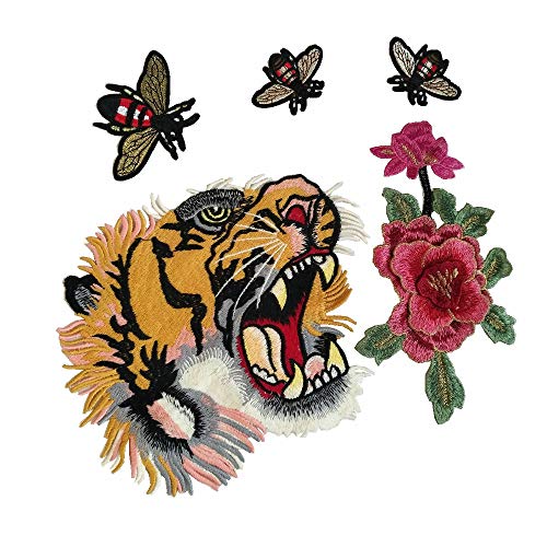 1 Group (5 Pieces)Sell Tiger Head/Roses / Butterflies Patches For Clothing Iron On Embroidered Appliques Diy Apparel Accessories Patches For Clothing Excipient (Color 1) #TOP1