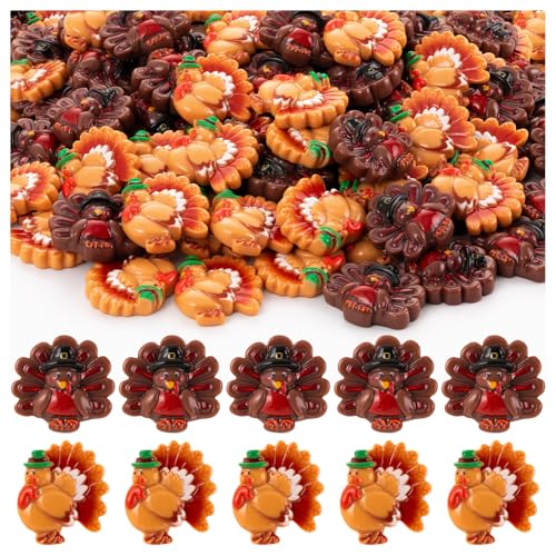 50PCS Thanksgiving Mini Resin Turkey Figurine Tiny Turkey Resin Charms to Hide and Seek Flatback Miniature Turkeys for Autumn DIY Crafts Making Thanksgiving Party Gifts Decor (2 Styles)