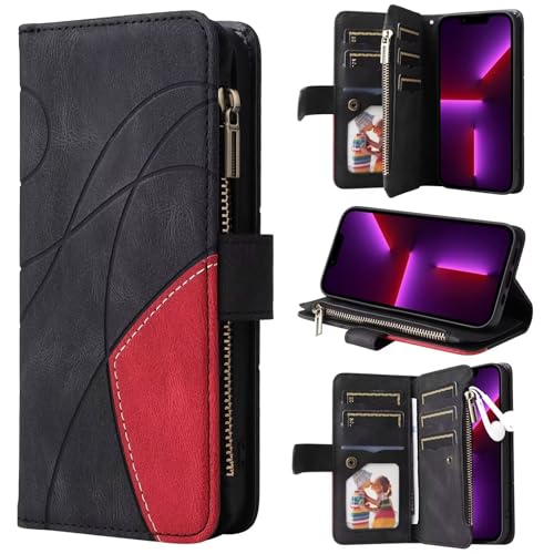 Czhwsm Funda compatible con OPPO Reno4 Lite con tapa, tarjetero, soporte magnético + 2 protectores de pantalla de vidrio templado, color negro