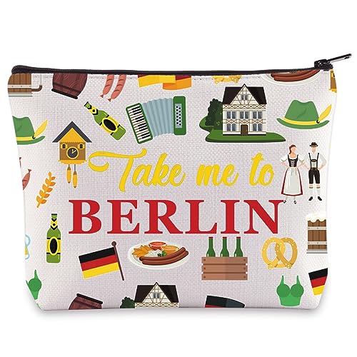 LEVLO Bolsa de cosméticos de viaje Oktoberfest de Alemania, viaje de Berlín, símbolos tradicionales, regalo Take Me To Berlin con cremallera bolsa para viajero, Llévame a Berlín