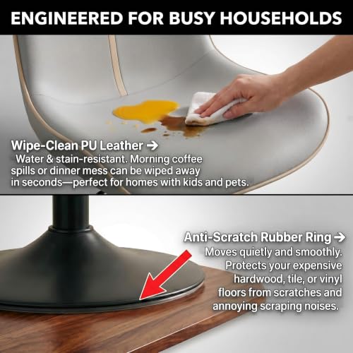Butacos giratorios ajustables de barra, juego de 4, tapizados en cuero sintético gris, altura regulable, asiento ergonómico con respaldo, capacidad de 300 lb miniatura 4