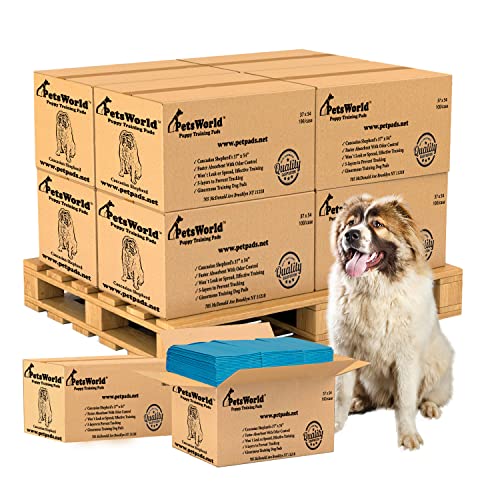 Image of PetsWorld Enormous Dog Pee Pads 37 inchx54 inch 1000 Count - XXXL Pet Pee Pads for Giant Dogs & Pets, Heavy Duty Leak-Proof Dog Training Pads, Super Absorbent Quick-Dry Potty Pads with Adhesive Tabs