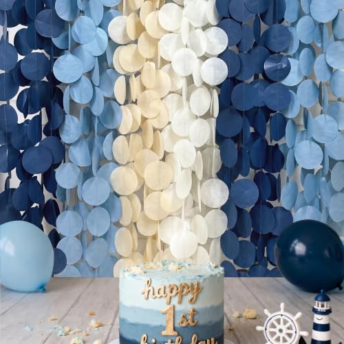 Image of 205 Ft Dusty Blue Party Decorations Navy Blue Khaki Beige Circle Dot Backdrop Garland Tissue Paper Polka Dots Hanging Streamer for Birthday Graduation Wedding Bachelor Engagement Nautical Party