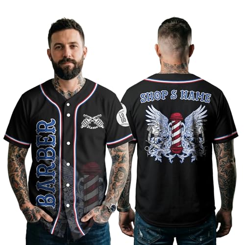 Custom Barber Jersey de Béisbol con Nombre y Número de Tienda, Estilo Urbano para Hombres miniatura 1
