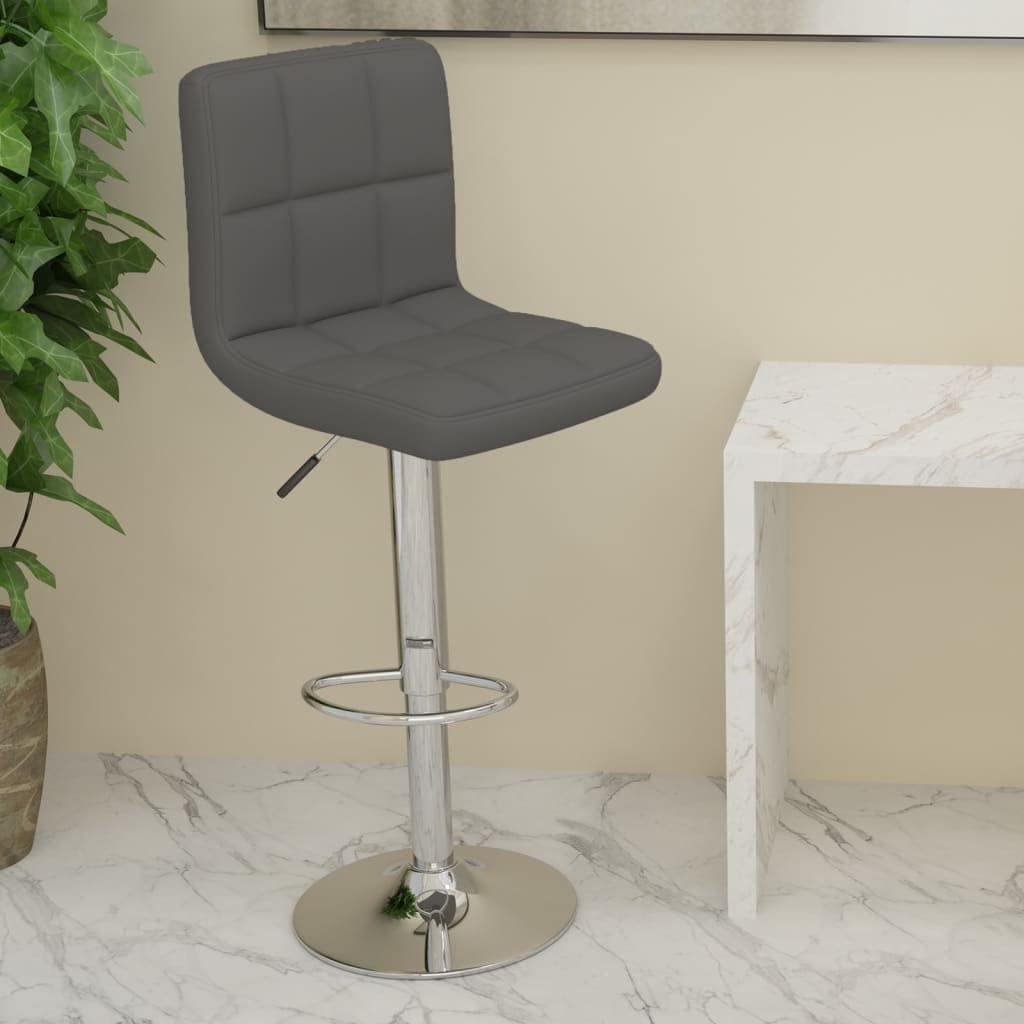 Tabouret de bar en tissu gris foncé avec structure en acier chromé, réglable en hauteur et rotatif à 360 degrés, avec repose-pieds et rembourrage, pour cuisine, salle à manger, salon, bistrot