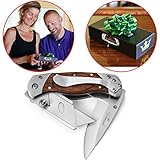Pro Utility Knife 2 in 1 Box Cutter. Folding Lockback Work Knife with Clip. Stainless Steel & Wood Handle Razor Knives. Best Gift Idea by Vermont.