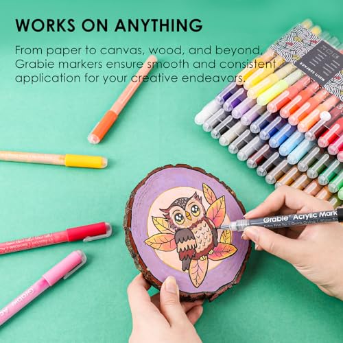 Image of Grabie Acrylic Paint Pens Markers, Pack of 48 Colors, 0.7 mm, Extra Fine Tip Drawing Markers, Premium Paint Pens for Painting on Various Surface, Art Supplies