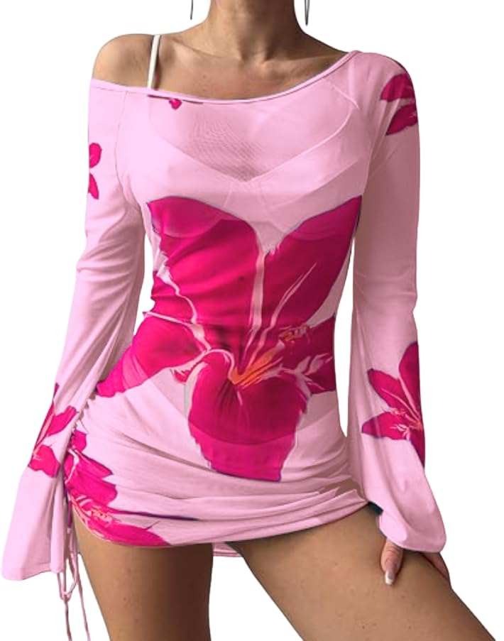 Image of ZAFUL Womens Swimsuit Cover Up Dress Off Shoulder Hollow Coverup Bathing Suit Mesh Swim Beach Dress