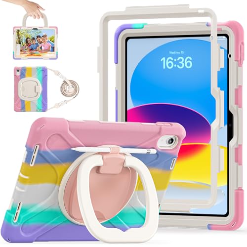 LX-SUNCX Case for iPad 11th Generation 11" (A16) 2025,iPad 10th Generation 10.9" 2022,Shockproof Cover for Kids with Screen Protector,Rotating Stand,Pencil Holder,Shoulder Strap (Colourful Pink) - image 1