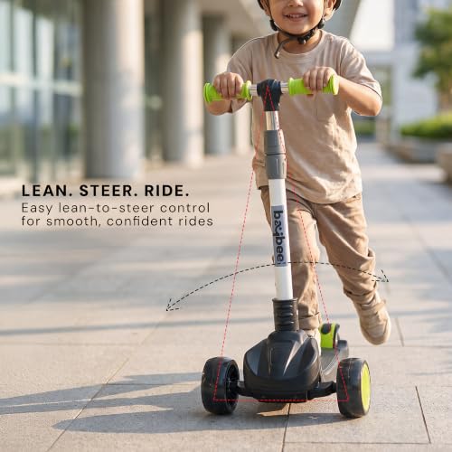 Image of Baybee Phantom Baby Kick Scooter for Kids | Foldable Skate Scooter with 3 Height Adjustable Handlebar, Brake LED PU Wheels & Music | Runner Scooters for Kid 2 to 10 Years Boy Girl (Black)