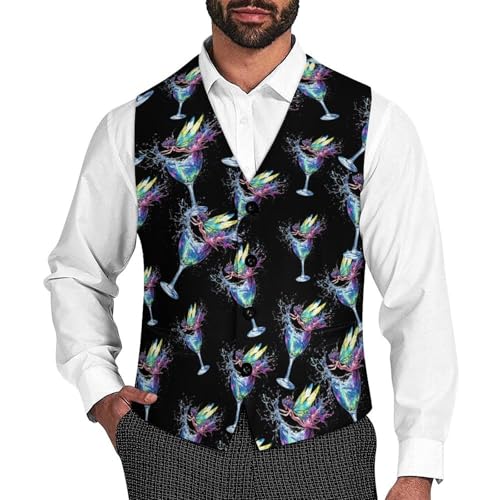 Fairy Made of Water Splashing Suit Vest for Men Waistcoat Dressy V Neck Button Down Sleeveless Business Jacket Coat