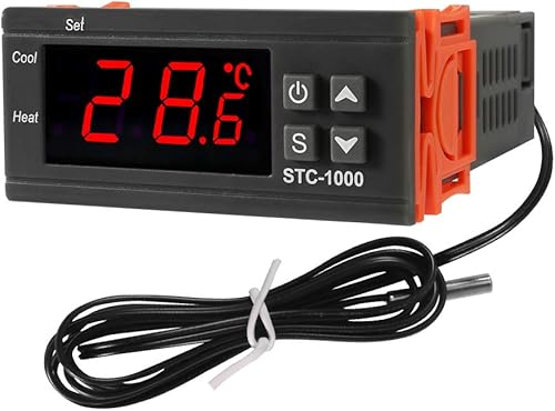 Controlador de temperatura LCD digital 10A DC 24V Termostato STC-1000 3.3 ft Sensor NTC Termostato Regulador Calentador Enfriador 2 Salida de relé