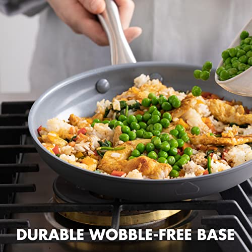 Image of GreenPan Lima Hard Anodized 10 inch Frying Pan Skillet, Wood Spatula, Ceramic Nonstick, PFAS-Free Nontoxic Pots and Pans, Oven & Broiler Safe, Stainless Steel Handle, Cookware for Eggs & Omelet, Gray