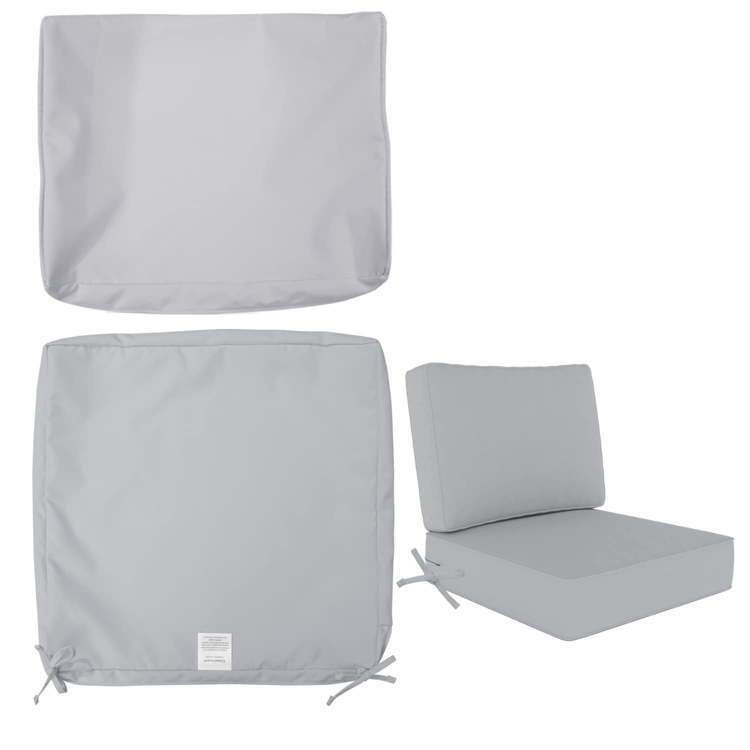 ClawsCover2Pcs Outdoor Patio Seat Cushion and Back Pillow Replacement Covers Set Fit for Sectional Sofa Chair Loveseat Couch Furniture Seating,Splashproof Fadeless,25Wx18Dx6H,Grey-Covers Only