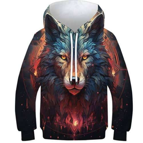 Hoodie loup enfants garçons avec pull imprimé 3D et poches pour l'école