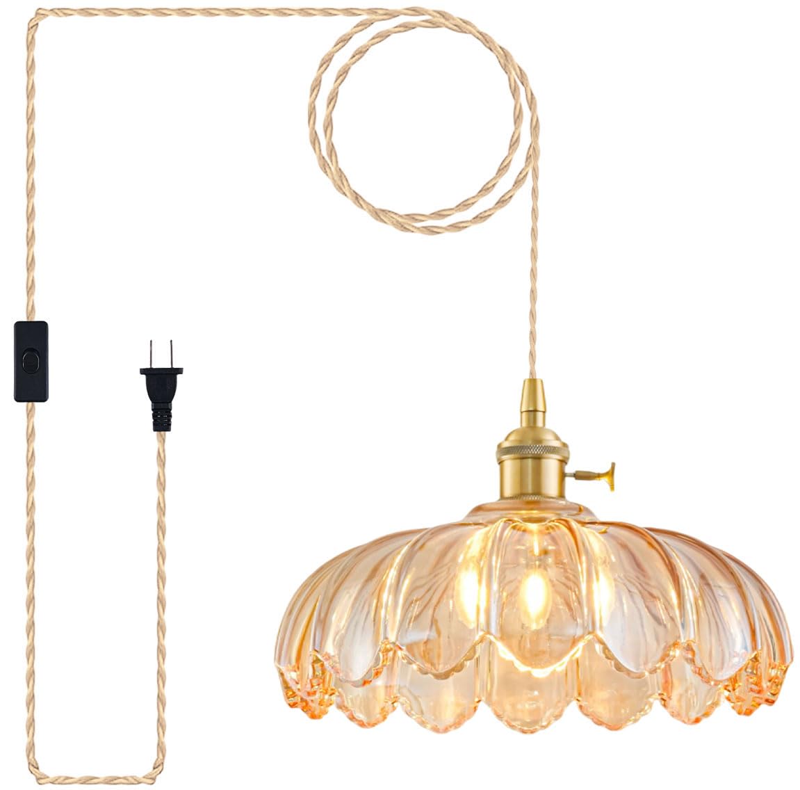Photo 1 of GMTB Plug in Pendant Light Fixtures, Hanging Light Fixture Glass Pendant Light, Vintage Amber Hanging Lamp, Pendant Lighting for Kitchen Island, Bedroom, Dining Room, Living Room
