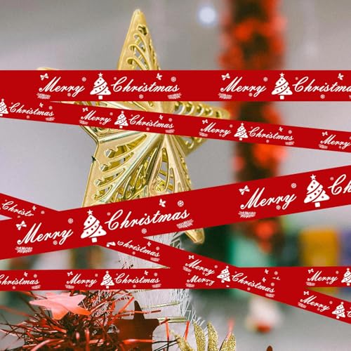 Hubaow Red Christmas Decoration Flagging Tape, 2inch x 164ft Merry Christmas Decorations Marking Tape, None Adhesive Caution Tape for Christmas Party, Indoor Outdoor, Garden
