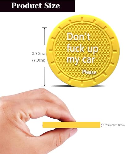 Miniatura 2 de Pincuttee Paquete de 2 posavasos para automóvil portavasos de silicona portavasos de automóvil ajuste universal no te fuck up mi auto amarillo 2