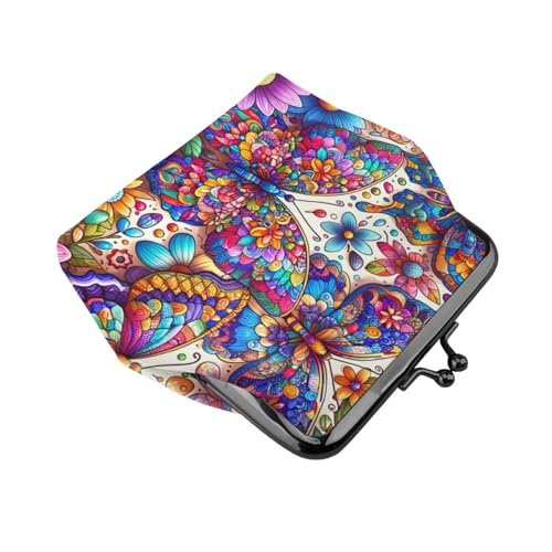 Pu Leather Buckle Coin Purse Shining-Butterflies-Flowers Girls Kiss-Lock Change Purse Wallets3