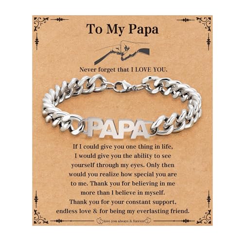 Bracelet for Dad/New Dad/Daddy/Papa/Stepdad/Son, Birthday Gifts Stainless Steel Cuban Chain Jewelry for Men 8.2 Inches