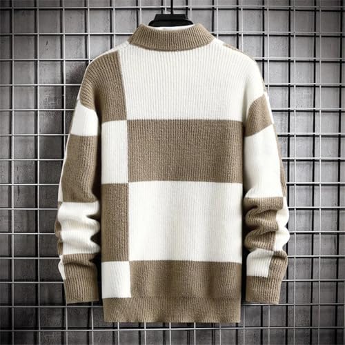 Men's Patchwork Knit Sweater Plaid Round Neck Pullover Unisex Casual Warm Autumn Winter Knitwear2