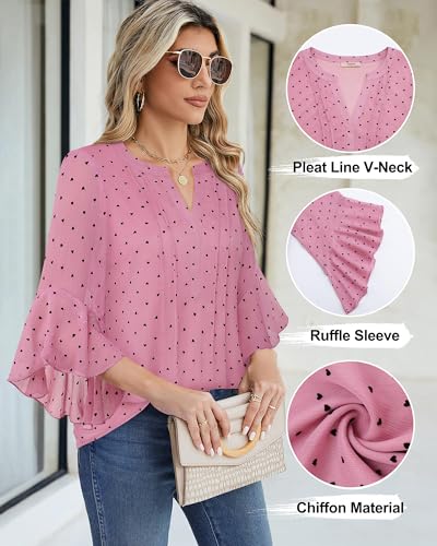 Image of Timeson Women's Short Sleeve V Neck Blouses Shirts Floral Double Layers Mesh Tunics Tops