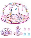 BABESIDE Baby Doll Accessories | Playmat Activity Gym Playset & Toys for Dolls, Infant Doll Gear for Dolls up to 18 Inch - Pink Theme