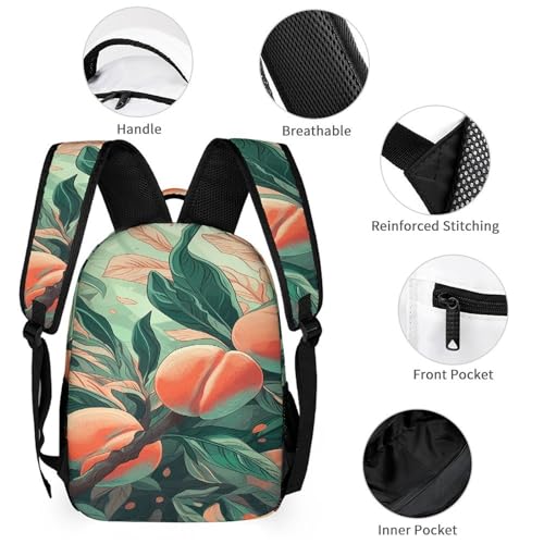 Peach on The Branch Printed Backpack With Lunch Pack Storage Box Case 3pcs Lightweight Travel Backpack3