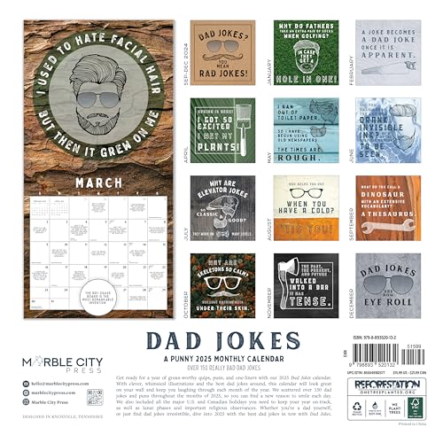 Marble City Press 9798893520132 Dad Jokes Calendar 2025 | Funny Humor Wall Calendar | 12 Inch X 24 Inch | Marble City Press | Bad Joke Pun Comic Humorous thumb #1