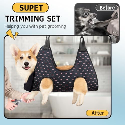 Image of Supet Dog Grooming Hammock Harness for Dogs Cats, Relaxation Pet Nail Clipper Hammock, Restraint Dog & Medium Animal Leashes Sling for Groomingk for Nail Trimming (Black Currant, M)