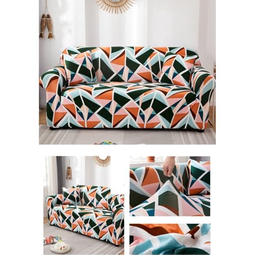 Housse de canapé antidérapante douce 4 places en polyester extensible imprimé - 3