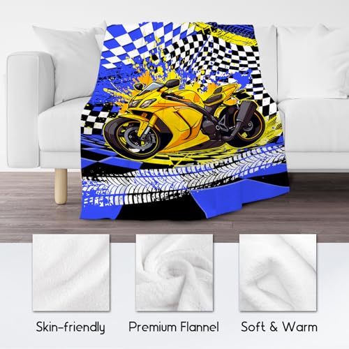 Blanket for Boys, Motorcycle Blankets Gifts, Car Throw for Kids Grandson, Fluffy Flannel Throw for Men, 60"x80"