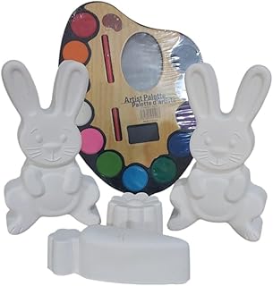 4 أشكال جبس مصممة على شكل أرنب وجزرة ثلاثية الأبعاد + بالت ألوان مائية 12 لون + فرشاه رسم، هدية مثالية للأطفال الذين يحبون الحيوانات والفن ويشجعهم على استخدام خيالهم وإبداعهم لإنشاء أعمال فنية فريدة